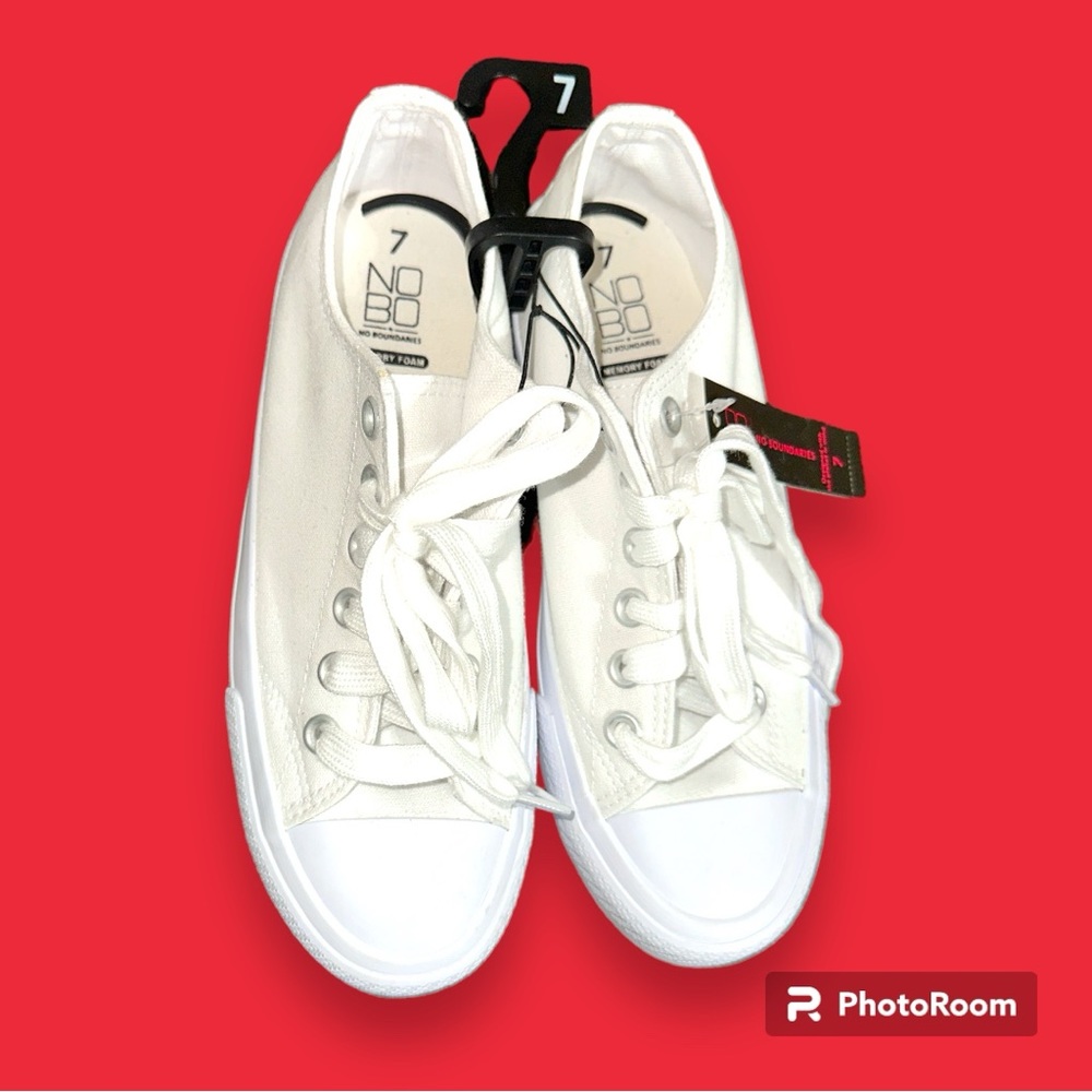White Canvas Lace Up Sneakers